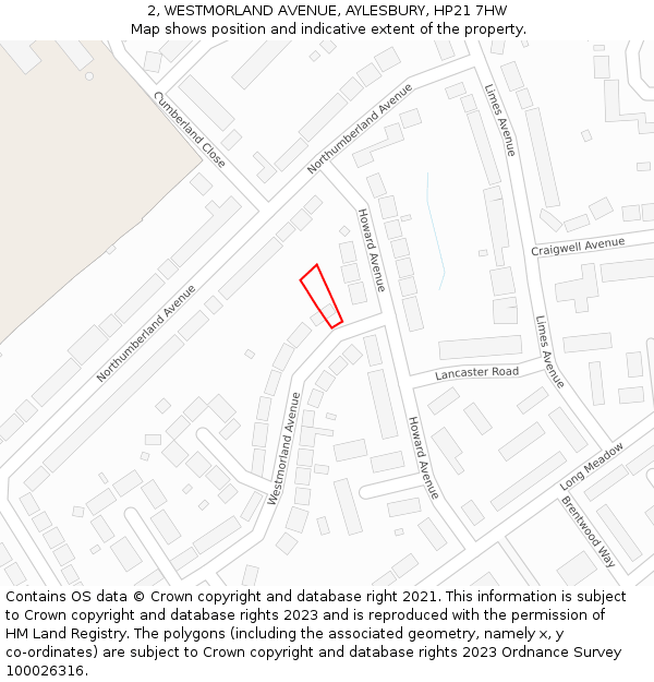 2, WESTMORLAND AVENUE, AYLESBURY, HP21 7HW: Location map and indicative extent of plot