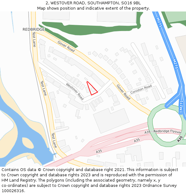 2, WESTOVER ROAD, SOUTHAMPTON, SO16 9BL: Location map and indicative extent of plot