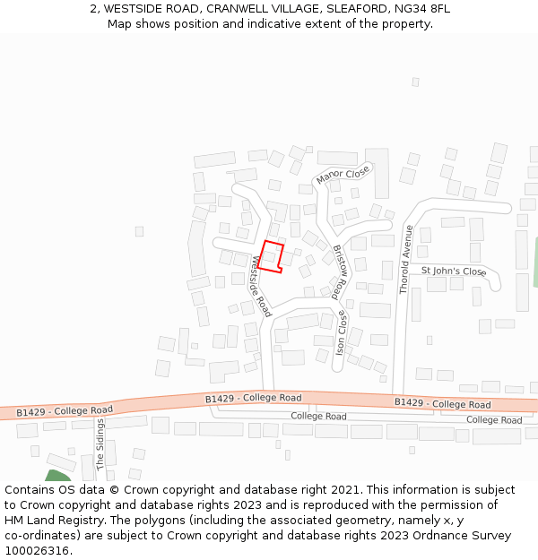 2, WESTSIDE ROAD, CRANWELL VILLAGE, SLEAFORD, NG34 8FL: Location map and indicative extent of plot