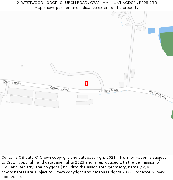 2, WESTWOOD LODGE, CHURCH ROAD, GRAFHAM, HUNTINGDON, PE28 0BB: Location map and indicative extent of plot