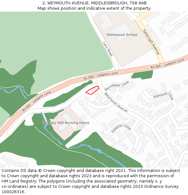 2, WEYMOUTH AVENUE, MIDDLESBROUGH, TS8 9AB: Location map and indicative extent of plot