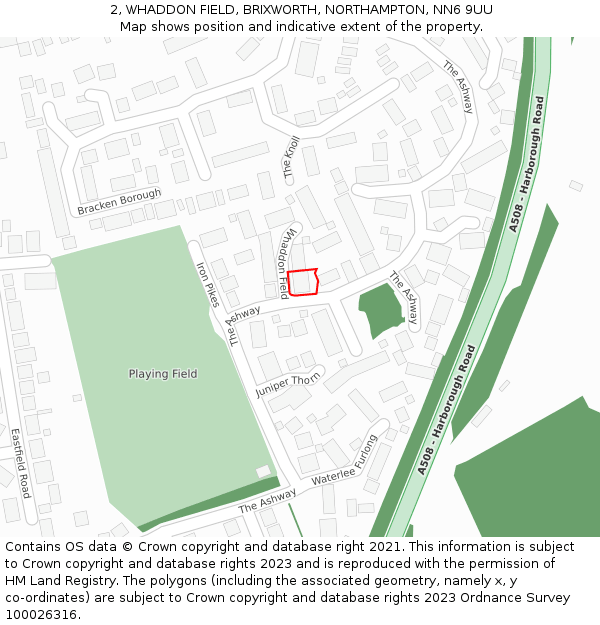 2, WHADDON FIELD, BRIXWORTH, NORTHAMPTON, NN6 9UU: Location map and indicative extent of plot