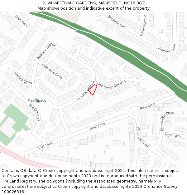 2, WHARFEDALE GARDENS, MANSFIELD, NG18 3GZ: Location map and indicative extent of plot