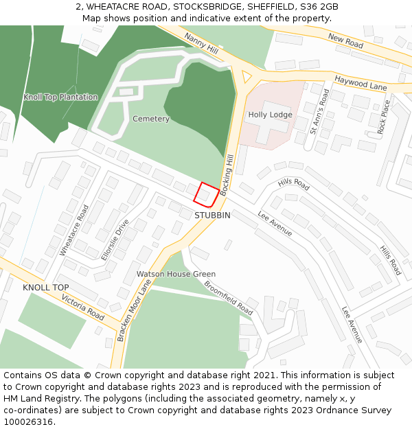2, WHEATACRE ROAD, STOCKSBRIDGE, SHEFFIELD, S36 2GB: Location map and indicative extent of plot