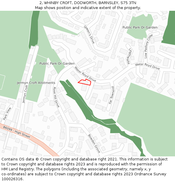 2, WHINBY CROFT, DODWORTH, BARNSLEY, S75 3TN: Location map and indicative extent of plot