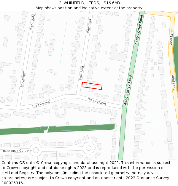 2, WHINFIELD, LEEDS, LS16 6AB: Location map and indicative extent of plot