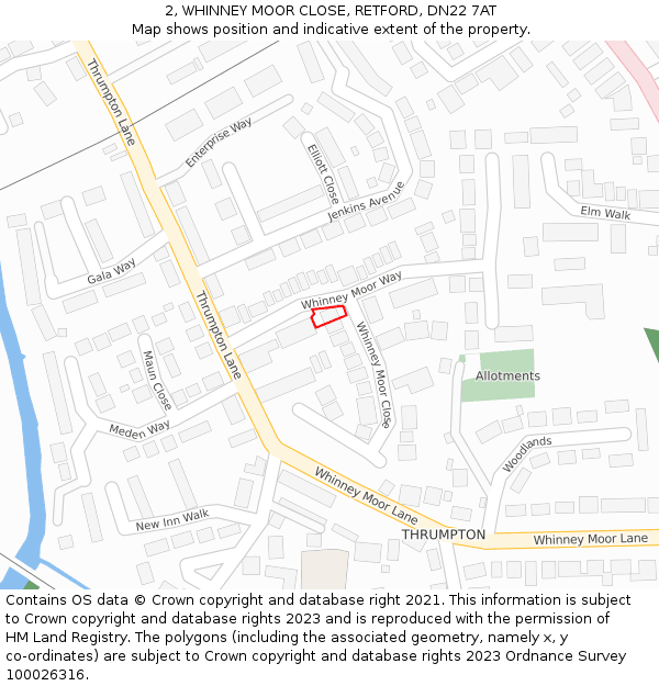 2, WHINNEY MOOR CLOSE, RETFORD, DN22 7AT: Location map and indicative extent of plot