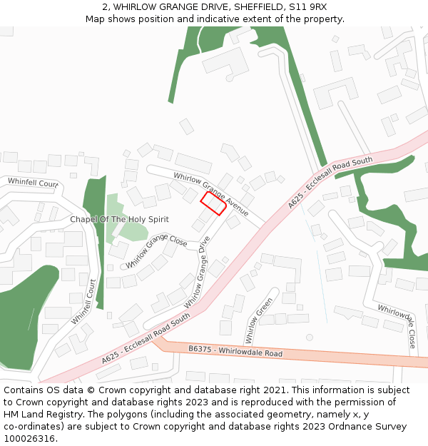 2, WHIRLOW GRANGE DRIVE, SHEFFIELD, S11 9RX: Location map and indicative extent of plot