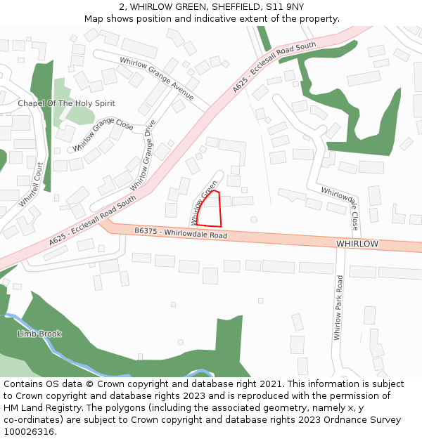 2, WHIRLOW GREEN, SHEFFIELD, S11 9NY: Location map and indicative extent of plot