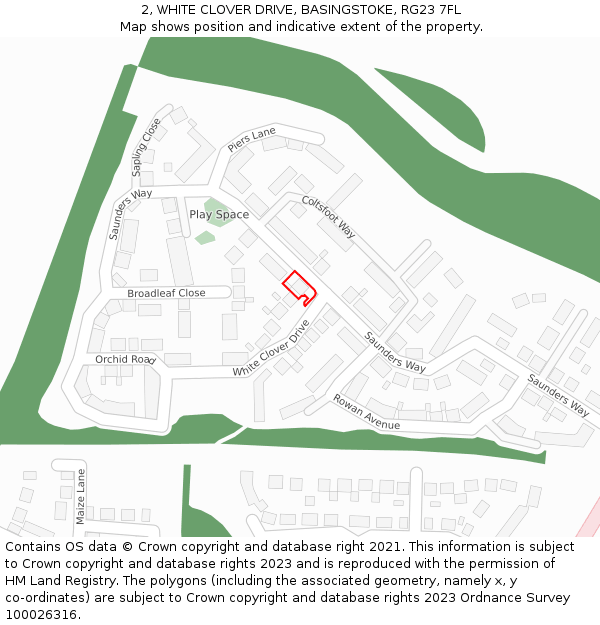 2, WHITE CLOVER DRIVE, BASINGSTOKE, RG23 7FL: Location map and indicative extent of plot