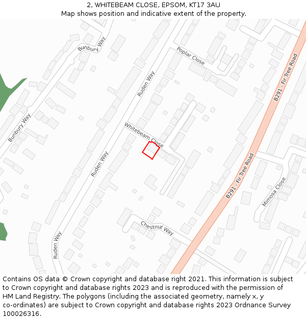 2, WHITEBEAM CLOSE, EPSOM, KT17 3AU: Location map and indicative extent of plot