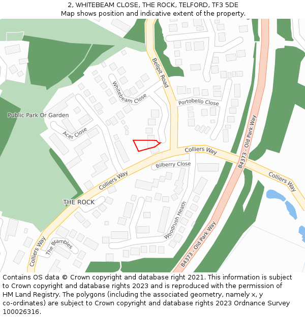 2, WHITEBEAM CLOSE, THE ROCK, TELFORD, TF3 5DE: Location map and indicative extent of plot