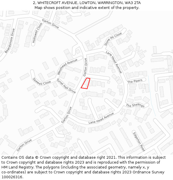 2, WHITECROFT AVENUE, LOWTON, WARRINGTON, WA3 2TA: Location map and indicative extent of plot