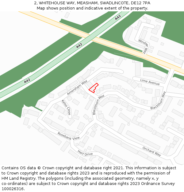 2, WHITEHOUSE WAY, MEASHAM, SWADLINCOTE, DE12 7PA: Location map and indicative extent of plot