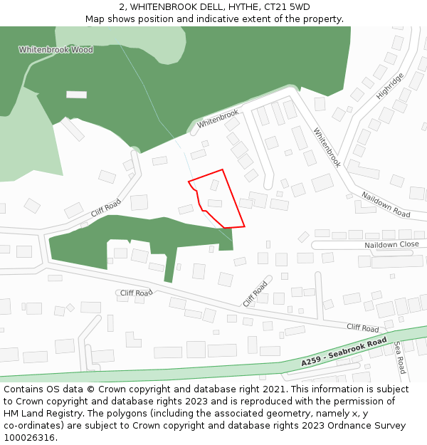 2, WHITENBROOK DELL, HYTHE, CT21 5WD: Location map and indicative extent of plot
