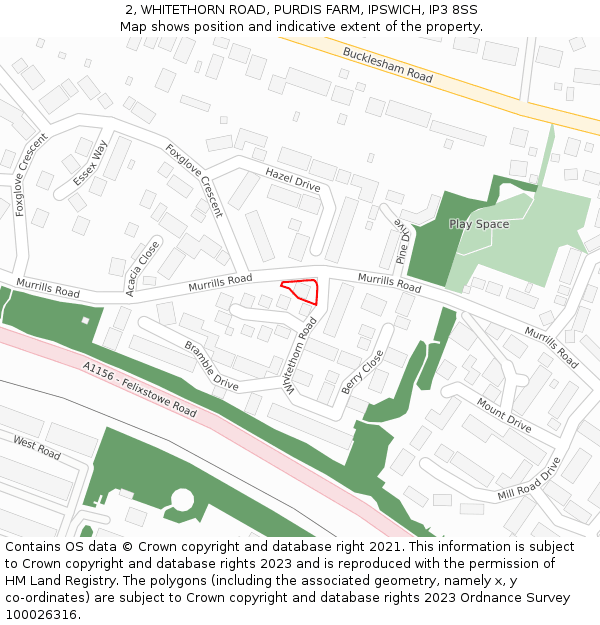 2, WHITETHORN ROAD, PURDIS FARM, IPSWICH, IP3 8SS: Location map and indicative extent of plot