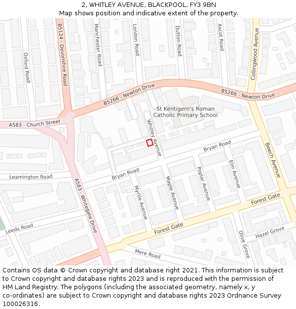 2, WHITLEY AVENUE, BLACKPOOL, FY3 9BN: Location map and indicative extent of plot