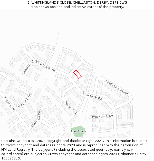 2, WHITTINGLANDS CLOSE, CHELLASTON, DERBY, DE73 6WG: Location map and indicative extent of plot
