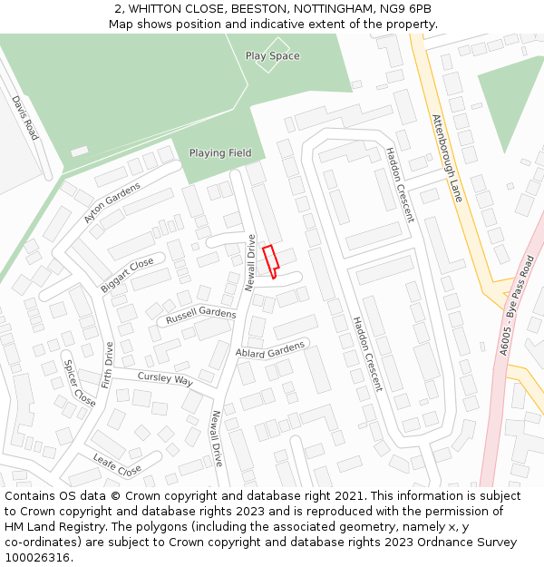 2, WHITTON CLOSE, BEESTON, NOTTINGHAM, NG9 6PB: Location map and indicative extent of plot