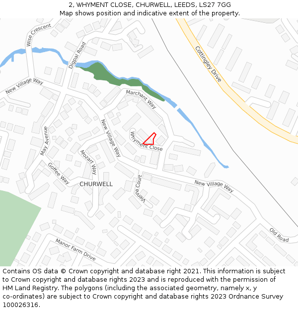 2, WHYMENT CLOSE, CHURWELL, LEEDS, LS27 7GG: Location map and indicative extent of plot