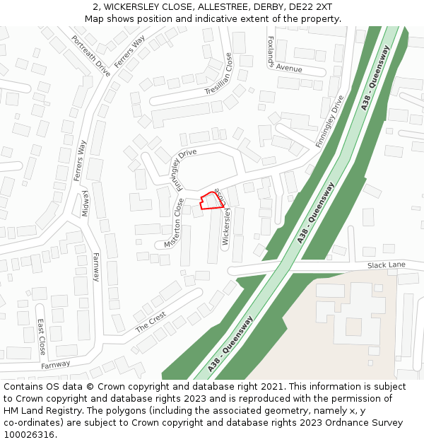 2, WICKERSLEY CLOSE, ALLESTREE, DERBY, DE22 2XT: Location map and indicative extent of plot