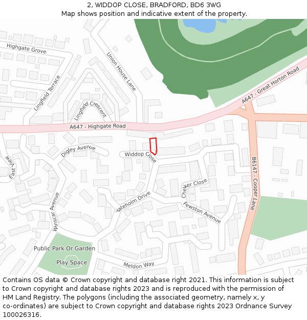 2, WIDDOP CLOSE, BRADFORD, BD6 3WG: Location map and indicative extent of plot