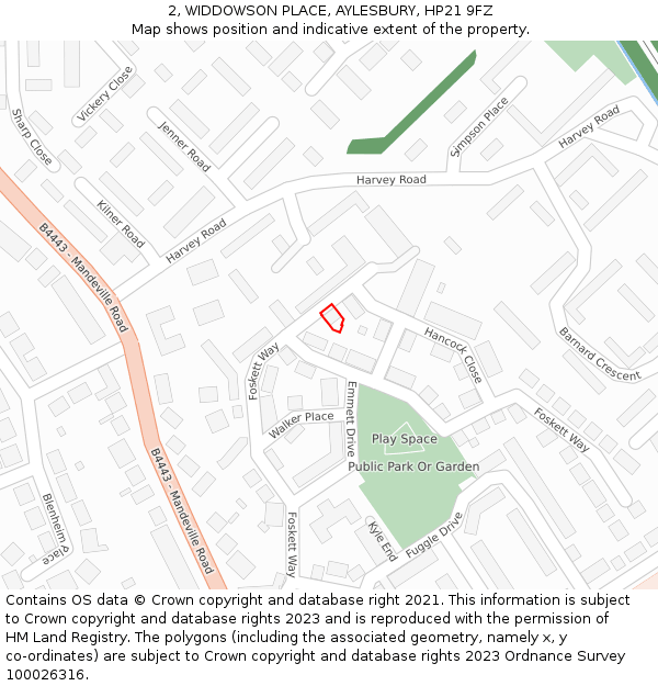 2, WIDDOWSON PLACE, AYLESBURY, HP21 9FZ: Location map and indicative extent of plot