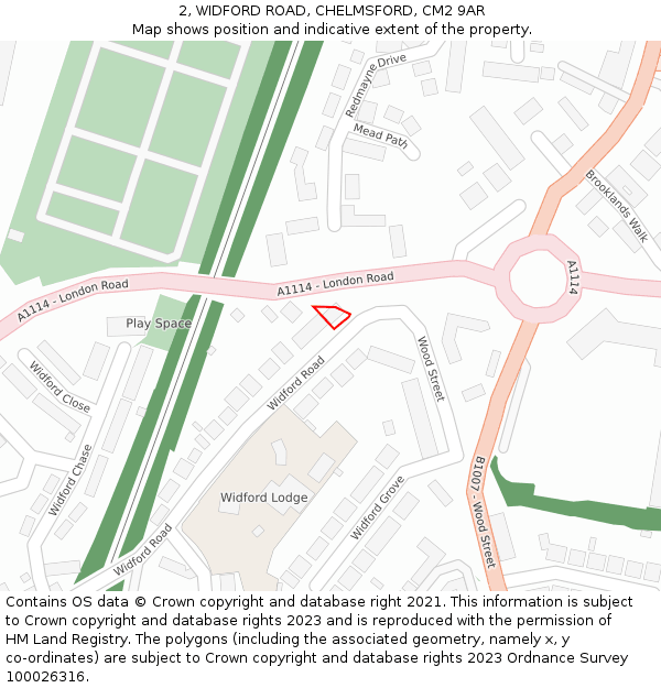 2, WIDFORD ROAD, CHELMSFORD, CM2 9AR: Location map and indicative extent of plot