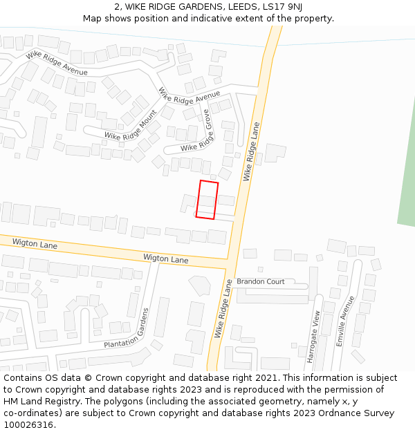 2, WIKE RIDGE GARDENS, LEEDS, LS17 9NJ: Location map and indicative extent of plot