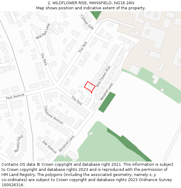 2, WILDFLOWER RISE, MANSFIELD, NG18 2AN: Location map and indicative extent of plot
