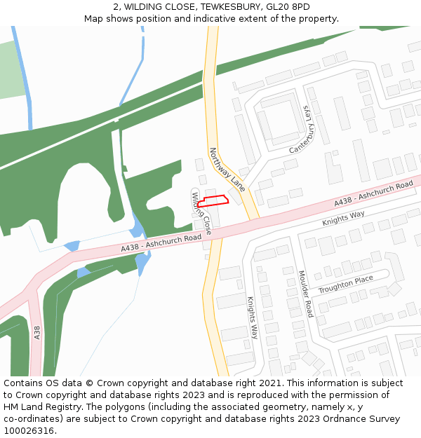 2, WILDING CLOSE, TEWKESBURY, GL20 8PD: Location map and indicative extent of plot