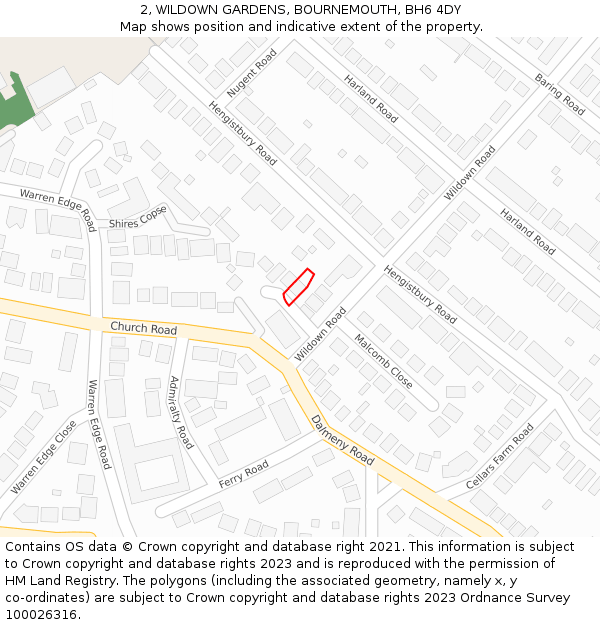 2, WILDOWN GARDENS, BOURNEMOUTH, BH6 4DY: Location map and indicative extent of plot