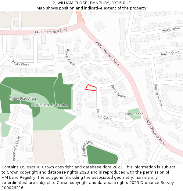 2, WILLIAM CLOSE, BANBURY, OX16 0UE: Location map and indicative extent of plot