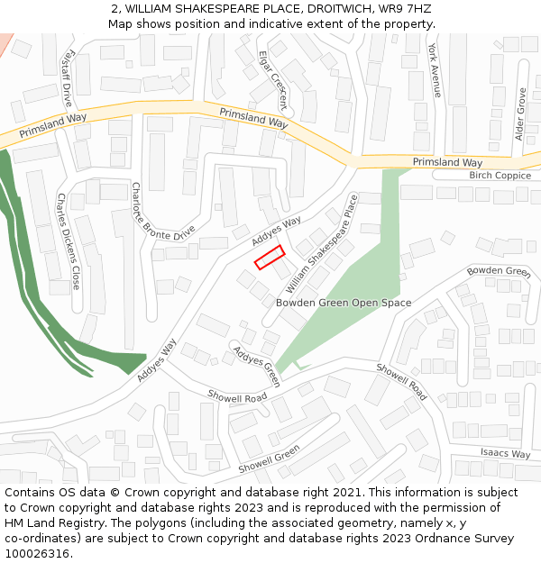 2, WILLIAM SHAKESPEARE PLACE, DROITWICH, WR9 7HZ: Location map and indicative extent of plot