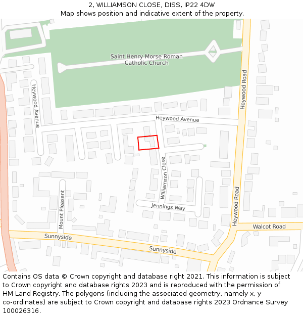 2, WILLIAMSON CLOSE, DISS, IP22 4DW: Location map and indicative extent of plot