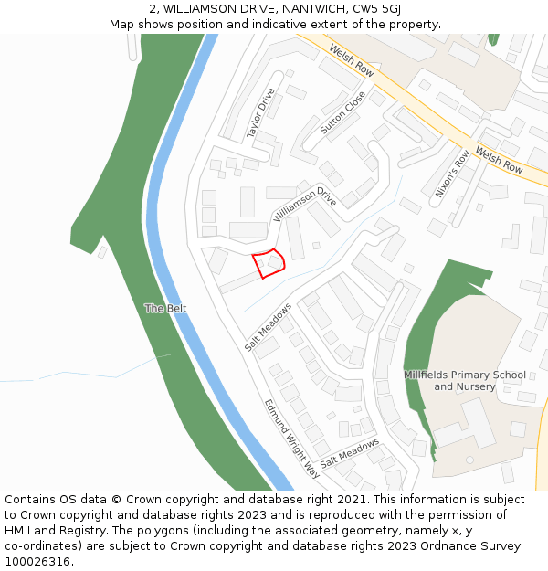 2, WILLIAMSON DRIVE, NANTWICH, CW5 5GJ: Location map and indicative extent of plot