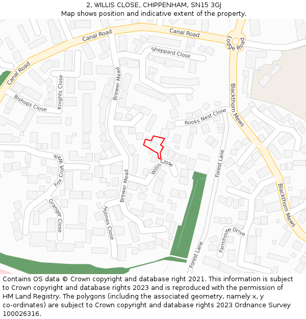 2, WILLIS CLOSE, CHIPPENHAM, SN15 3GJ: Location map and indicative extent of plot