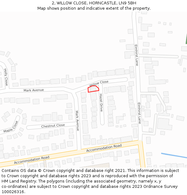 2, WILLOW CLOSE, HORNCASTLE, LN9 5BH: Location map and indicative extent of plot