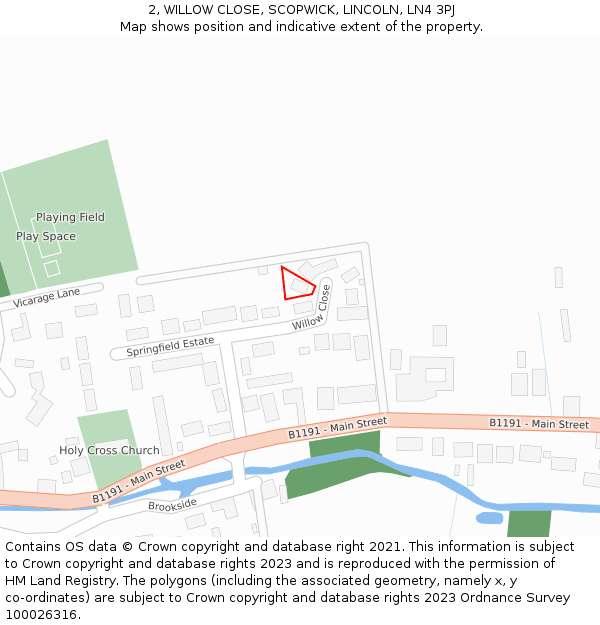 2, WILLOW CLOSE, SCOPWICK, LINCOLN, LN4 3PJ: Location map and indicative extent of plot
