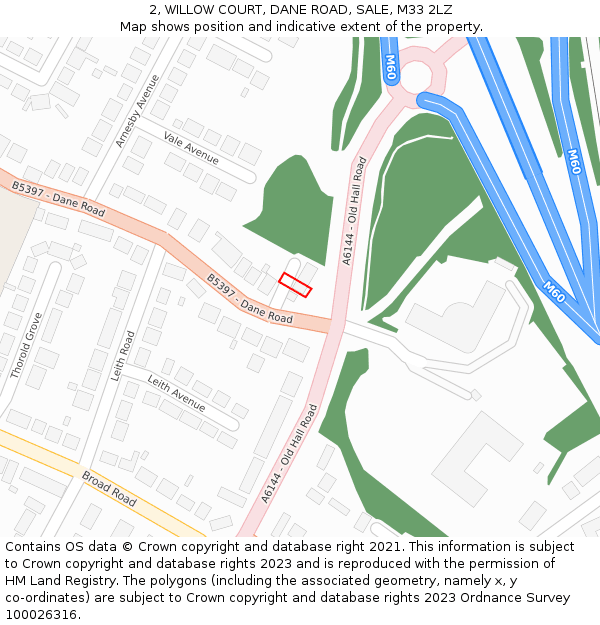 2, WILLOW COURT, DANE ROAD, SALE, M33 2LZ: Location map and indicative extent of plot