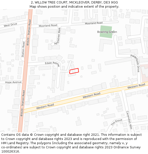 2, WILLOW TREE COURT, MICKLEOVER, DERBY, DE3 9GG: Location map and indicative extent of plot
