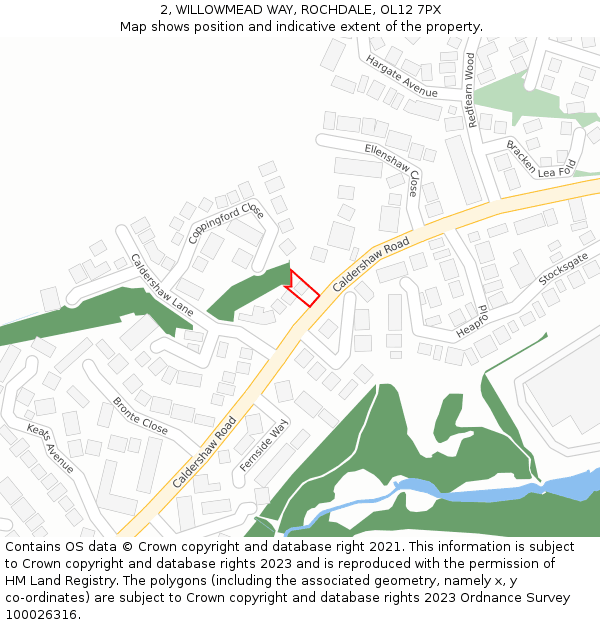 2, WILLOWMEAD WAY, ROCHDALE, OL12 7PX: Location map and indicative extent of plot