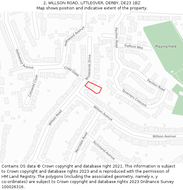 2, WILLSON ROAD, LITTLEOVER, DERBY, DE23 1BZ: Location map and indicative extent of plot