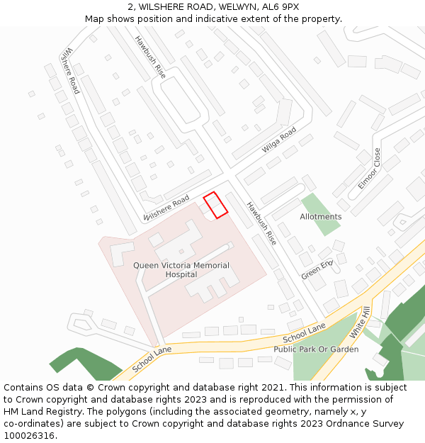2, WILSHERE ROAD, WELWYN, AL6 9PX: Location map and indicative extent of plot