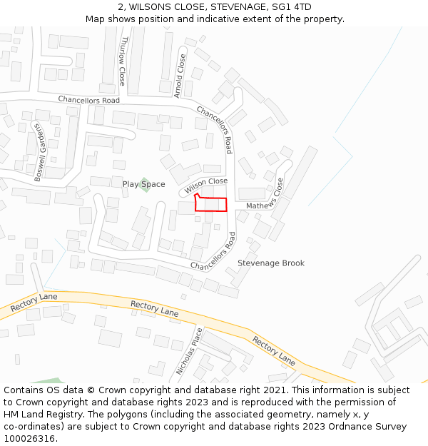 2, WILSONS CLOSE, STEVENAGE, SG1 4TD: Location map and indicative extent of plot