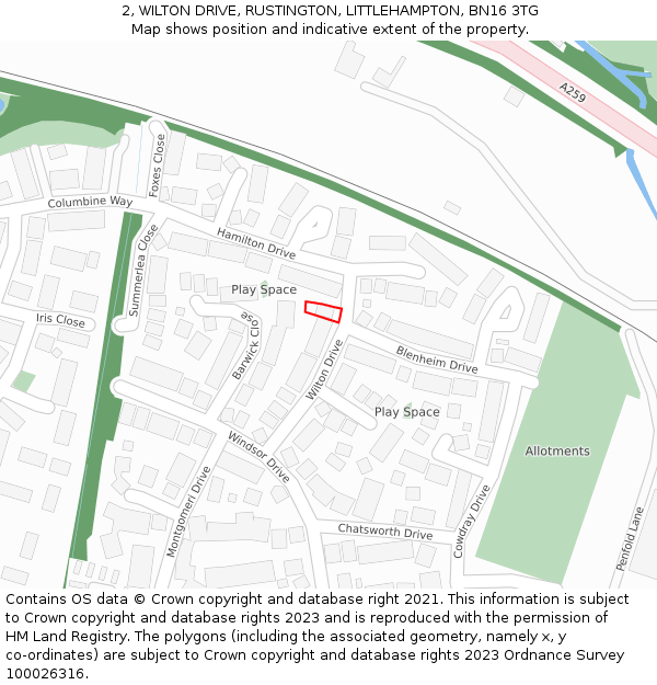 2, WILTON DRIVE, RUSTINGTON, LITTLEHAMPTON, BN16 3TG: Location map and indicative extent of plot