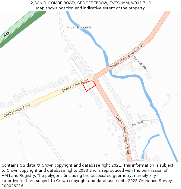 2, WINCHCOMBE ROAD, SEDGEBERROW, EVESHAM, WR11 7UD: Location map and indicative extent of plot