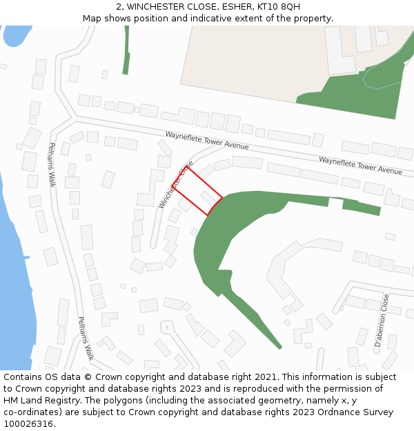 2, WINCHESTER CLOSE, ESHER, KT10 8QH: Location map and indicative extent of plot