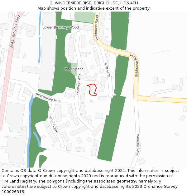 2, WINDERMERE RISE, BRIGHOUSE, HD6 4FH: Location map and indicative extent of plot