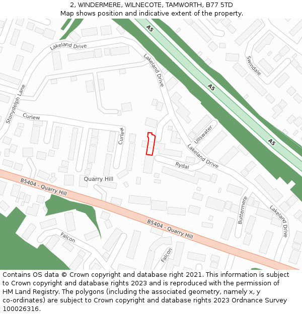 2, WINDERMERE, WILNECOTE, TAMWORTH, B77 5TD: Location map and indicative extent of plot